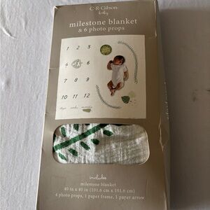 C.R. Gibson Baby Milestone Blanket with Botanical Green Accents New Open box